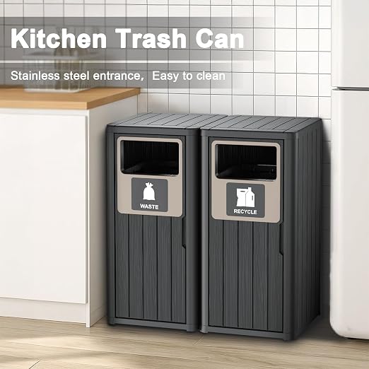 Outdoor Double Barrel Trash Can, Waterproof Resin Garbage Can - Image 3