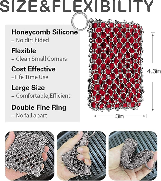 Herda 316L Cast Iron Scrubber Cleaner, Large Cast Iron Chain Mail Scrubber - Image 5