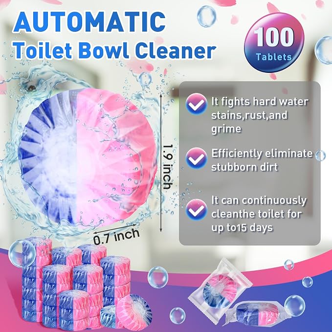 Qualirey 100 Pack Automatic Toilet Cleaner Tablets Toilet Bowl Long Lasting - Image 2