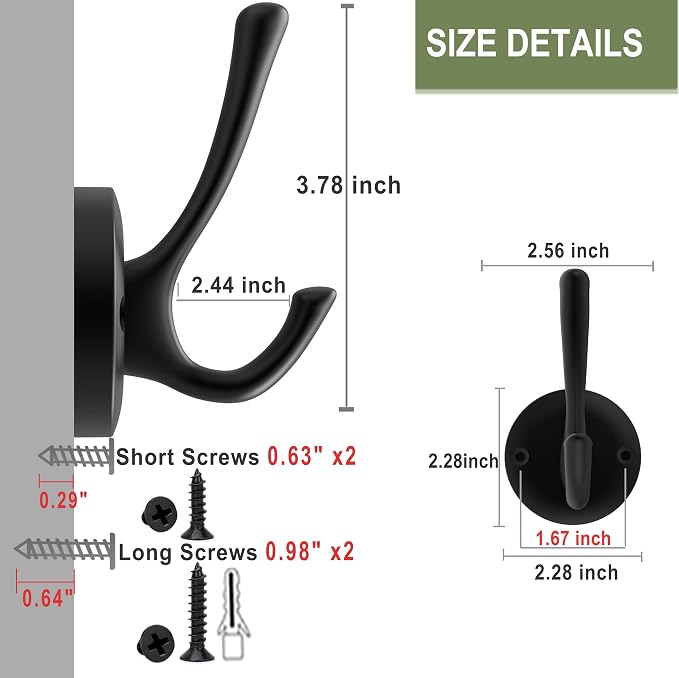Black Wall Hooks, 6 Pack Coat Towel Hook Heavy Duty Metal Double Bath Robe Hook - Image 7