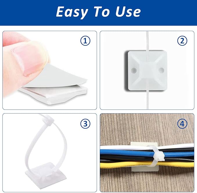 Strong Back-Glue Self Adhesive Cable Zip Tie Mounts Kit - Image 6