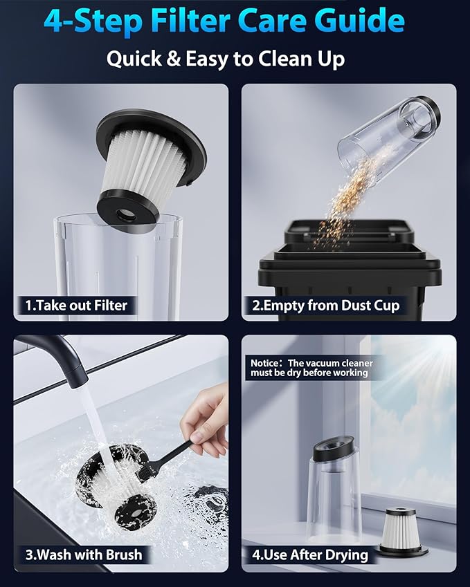 Handheld Vacuum Cordless 1.1 Pounds Car Vac 10000PA Hand Held Vacuums 4-in-1 - Image 6