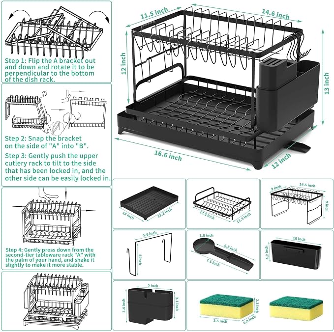 Dish Drying Rack, 2 Tier Large Dish Drying Rack - Image 6