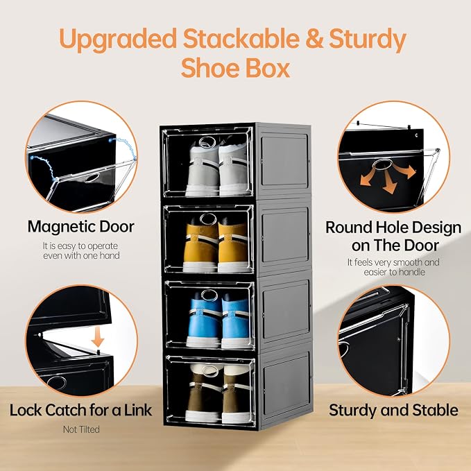 12 Pack Shoe Boxes Stackable, Upgraded Sturdy Shoe Storage Boxes - Image 5