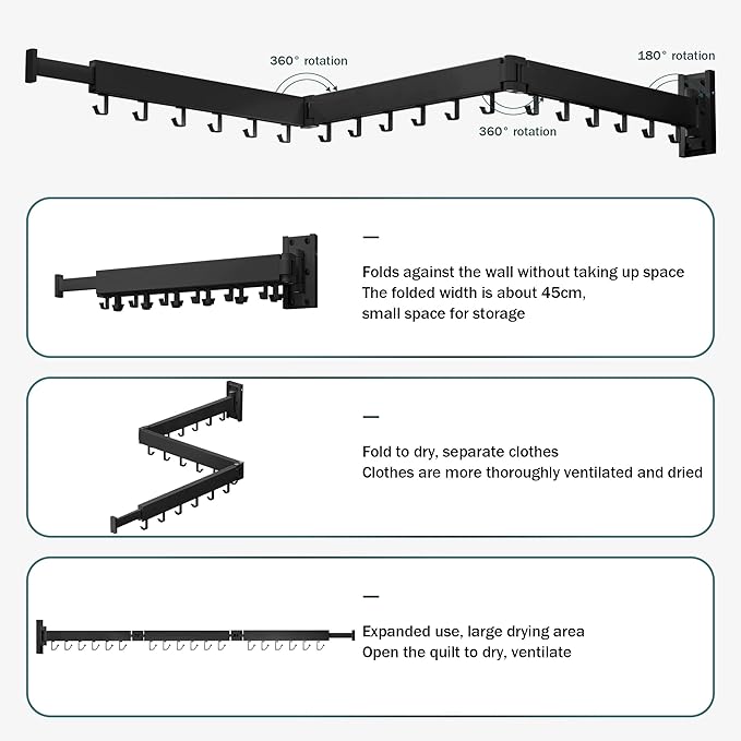 Clothes Drying Rack, Laundry Drying Rack Wall Mount, Space Saver Clothes Rack - Image 8