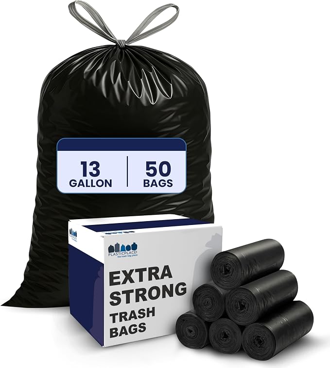 Plasticplace W13DSBKJR 13 Gallon Trash Bags │ 1.2 Mil │ Black Extra Tall by Plasticplace