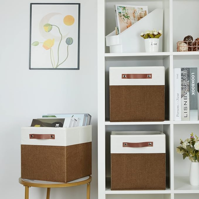 HNZIGE Fabric Cubes Storage Bins Set of 4, 11 x 11 Clothes Storage Cube Baskets - Image 3