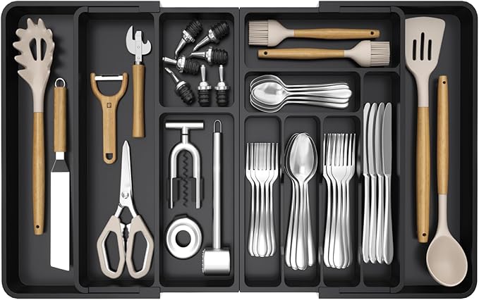Lifewit Large Silverware Drawer Organizer, Plastic Cooking Utensil Tray by Lifewit