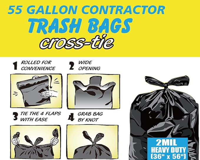 Contractor Heavy Duty Trash Bags 55 Gallon | 10 Count | 2 MIL | 36" X 56" | - Image 2