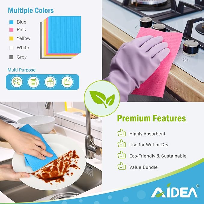 AIDEA Swedish Dishcloths for Kitchen-20PK, Absorbent Sponge Dish Cloth - Image 6