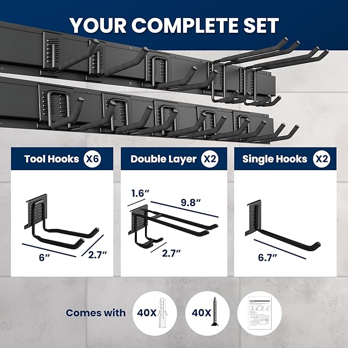 64'' All-Metal Garage Tool Organizer Wall Mount – Heavy-Duty Tool Rack Holds - Image 5