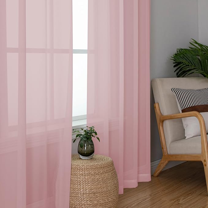Chyhomenyc Sheer Curtains 45 Inch Long 2 Panels, Short Voile Drapes - Image 5