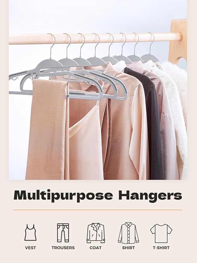 HOUSE DAY Grey Plastic Hangers 30 Pack, Slim Space Saving, Non Slip Clothes - Image 2