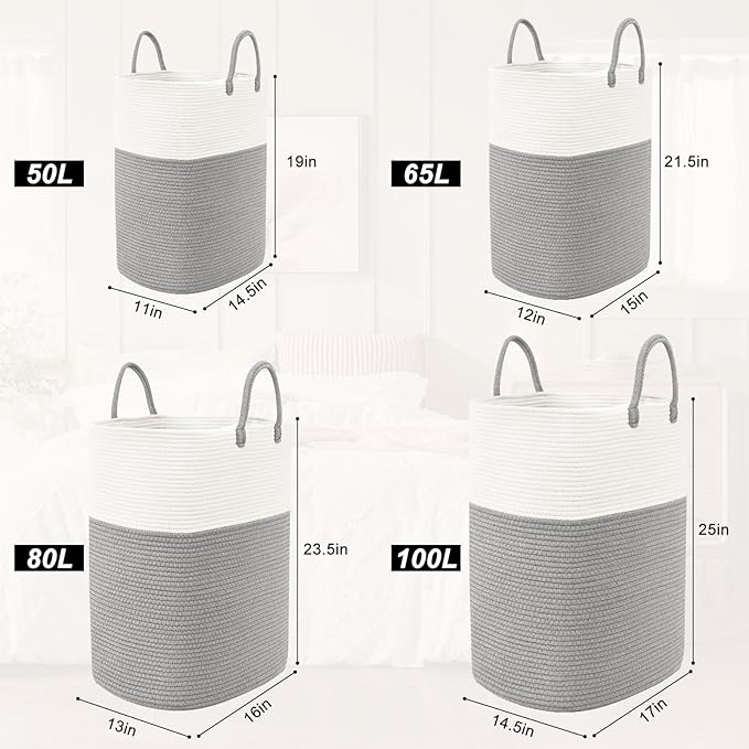 Woven Laundry Basket for Clothes, 80L Large Rectangle Laundry Hampers - Image 8