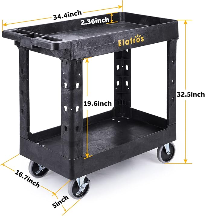 ELAFROS Heavy Duty Plastic Utility Cart 34 x 17 Inch - Image 2