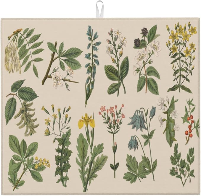 Vintage Color Plants Herbs Floral Microfiber Dish Drying Mat by GOCGRVOfficialOnline