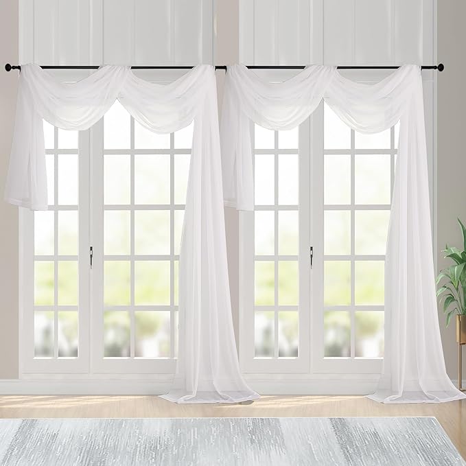Chyhomenyc Extra Long Ivory Sheer Curtains 144 inch 2 Panels, Translucent by Chyhomenyc