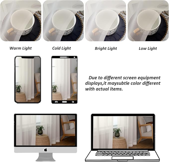 Chyhomenyc Extra Long Ivory Sheer Curtains 120 Inches Long 2 Panels, Light - Image 4