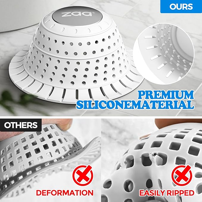 zaa Bathtub Drain Hair Catcher, Silicone Collapsible 1 Pack Drain Protector - Image 5