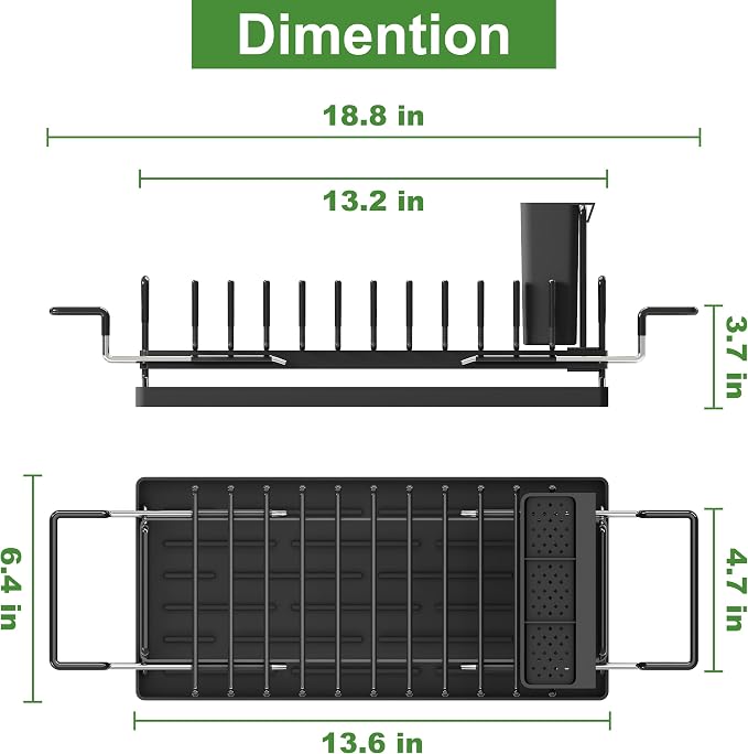 Dish Drying Rack Over the Sink Expandable In Small Black Drainer Dry - Image 6