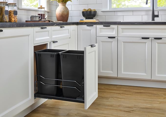 Rev-A-Shelf Double Trash Can Under Kitchen Cabinets Pullout, 35 Quart 8.75 - Image 2