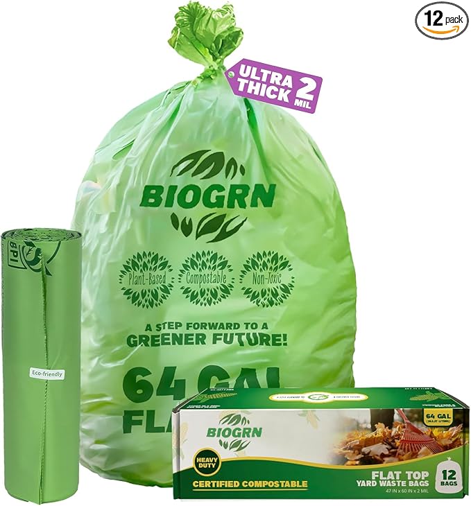60-64 Gallon Compostable Trash Bags 12 Bags by BIOGRN