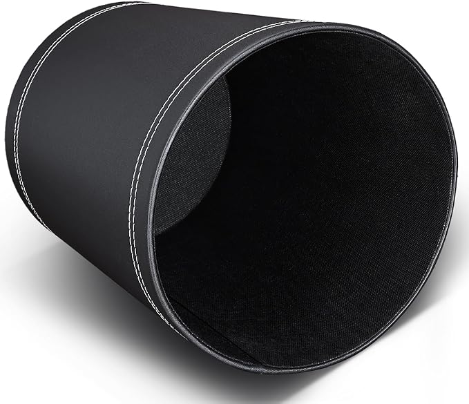 KINGFOM 3 Pack PU Leather Small Office Trash Can Wastebasket, Round Garbage - Image 7