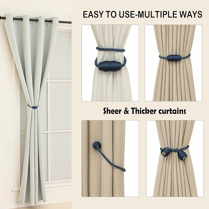 Magnetic Curtain Tiebacks Rope Tie Backs 6 Pack Curtains Holders - Image 5