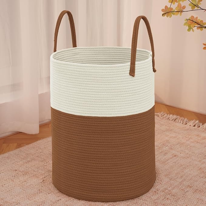 Large Woven Laundry Basket Hamper, 80L Cotton Rope Storage Bin by JMvicyroam