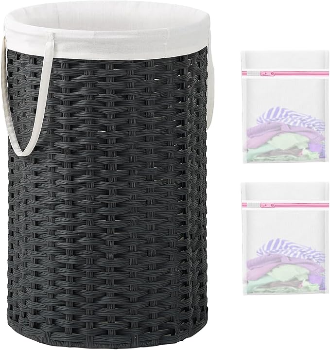 34.3 Gal Large Laundry Hamper Laundry Basket Round Handwoven Wicker Laundry by SETVSON