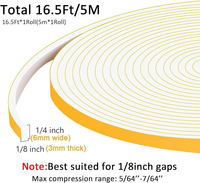 Weather Stripping Door Seal 1/4 inch Wide x 1/8 inch Thick Foam Insulation Door - Image 3