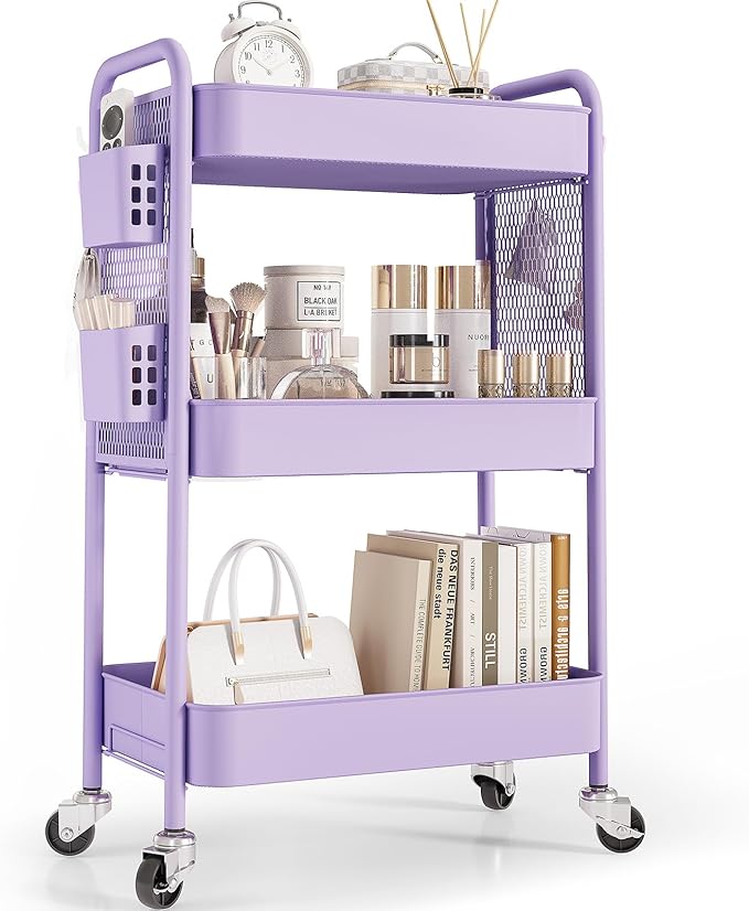 TOOLF 3 Tier Rolling Cart Storage Organizer, Metal Rolling Utility Cart by TOOLF