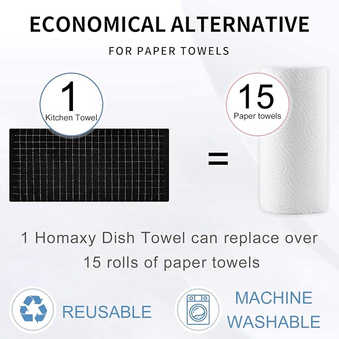 Homaxy 100% Cotton Terry Kitchen Towels, Checkered Designed, Soft and Super - Image 6