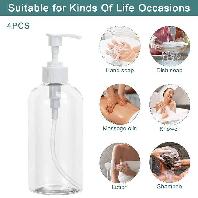 Yebeauty Soap Dispenser, 4 Pack 13.5oz/400ml Empty Refillable Pump Bottle - Image 5