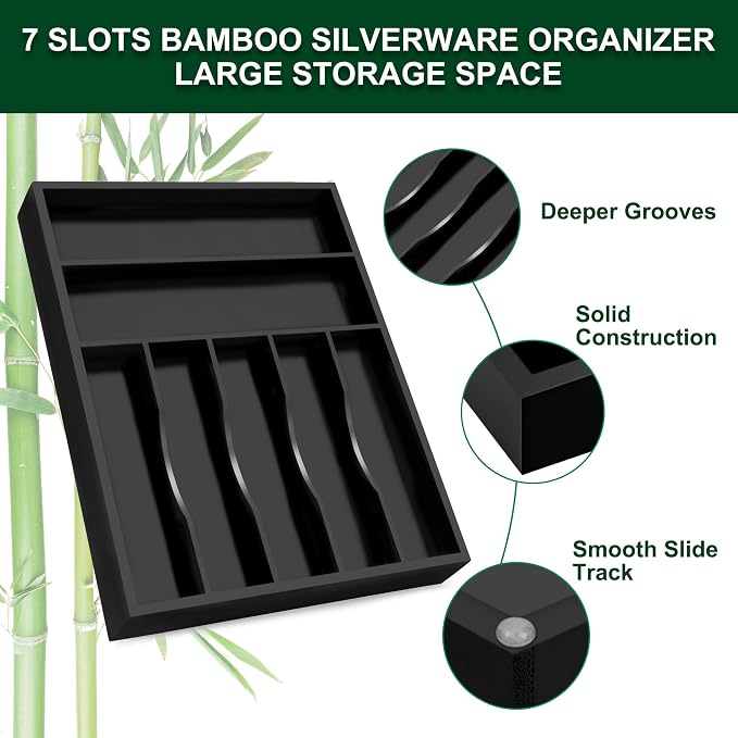 Bellsal Black Utensil Organizer 12.5 Inch Silverware Tray - Image 4