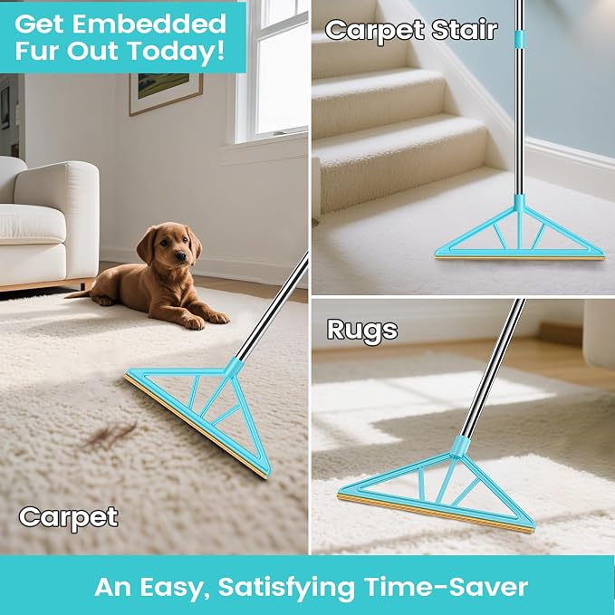Carpet Rake for Pet Hair Removal, Reusable Pet Hair Remover, 55”Adjustable Long - Image 6
