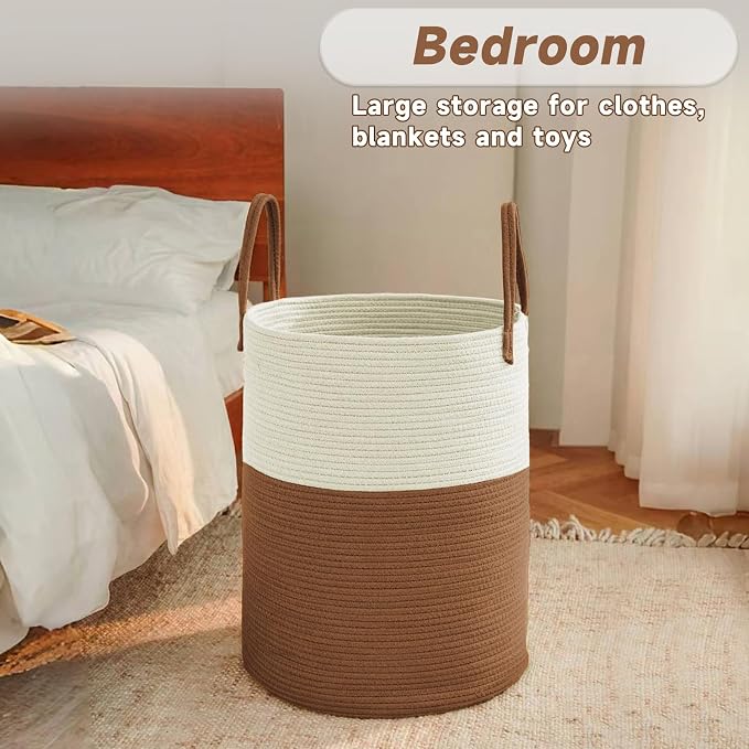 Large Woven Laundry Basket Hamper, 60L Cotton Rope Storage Bin - Image 4