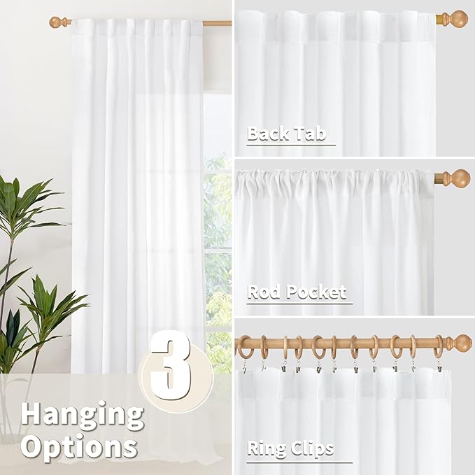 YoungsTex 72 Inch Length White Linen Curtains - Image 6