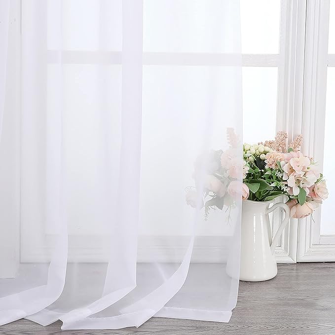 Chyhomenyc Extra Long White Sheer Curtains 120 Inches Long 2 Panels Set - Image 6
