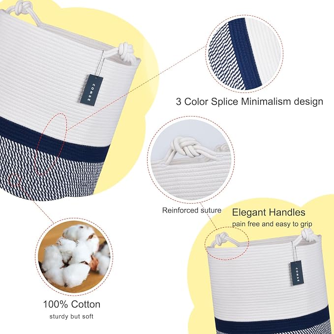 COMSE Extra Large Blanket Basket, Tall Woven Storage Basket, Nursery Hamper - Image 4