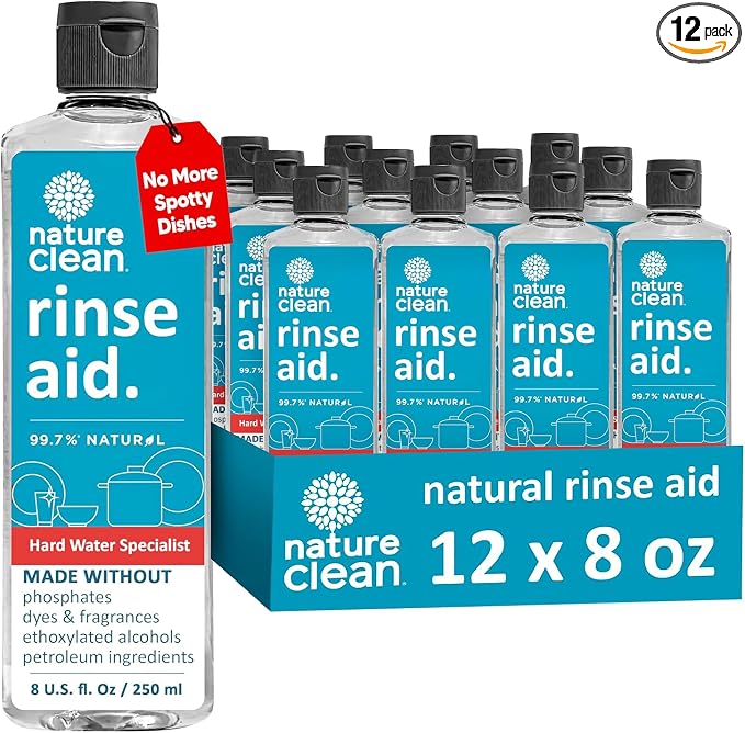 All Natural Dishwasher Rinse Aid Cleaner, Liquid Dishwasher Rinse Agent by NatureClean