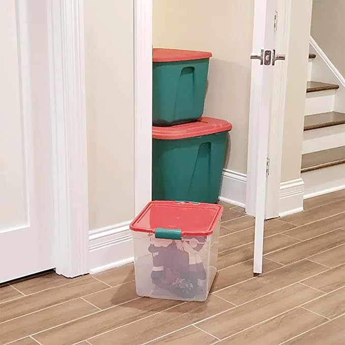 HOMZ 4-Pack Holiday Tote, Plastic Storage Organizer Bins - Image 8