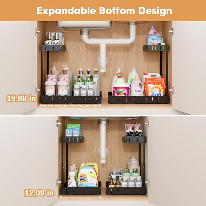 REALINN Under Sink Organizer, 2 Tier Expandable Under Cabinet Organizer - Image 3