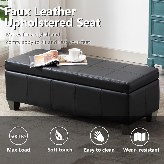 51 Inch Black Faux Leather Ottoman - Image 4