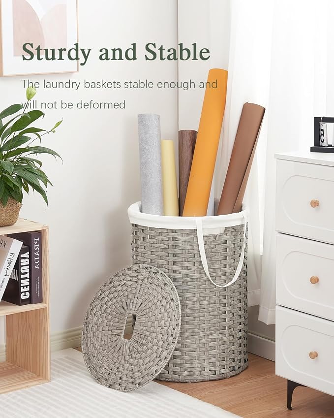 Laundry Basket with Lid Round Rattan Laundry Hamper with Lid and Handles 29.1 - Image 6