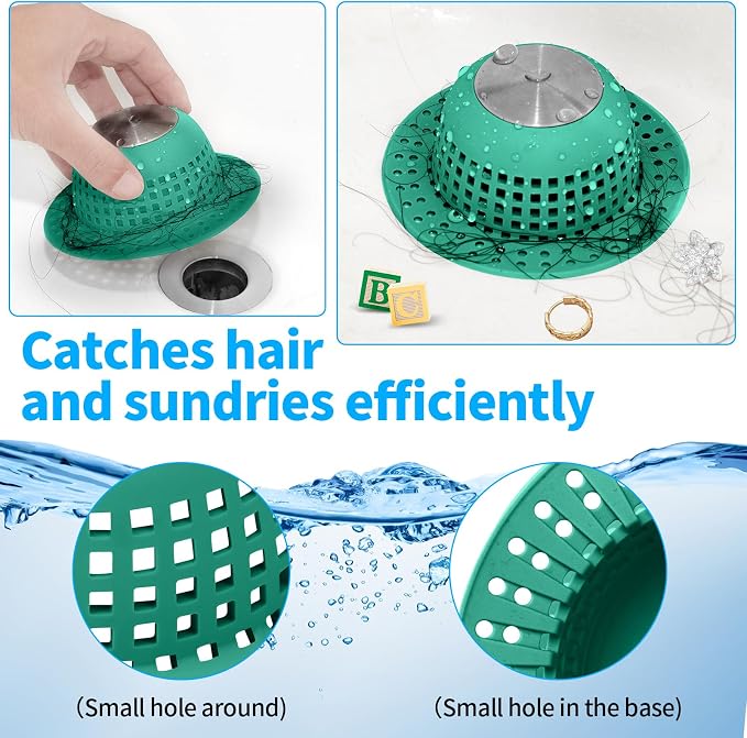 Shower Drain Hair Catcher, Bathtub Drain Cover Foldable Silicone Shower & Tub - Image 5