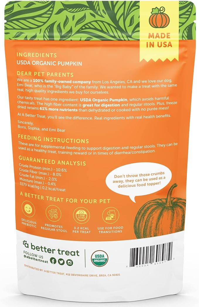 A Better Treat – Freeze Dried Organic Pumpkin Dog and Cat Treats, Single - Image 5