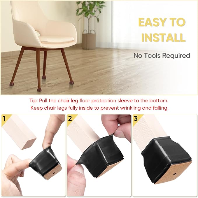 BALEINE 16 Pack Silicone Chair Leg Floor Protectors, Stool Leg Protectors Cap - Image 6