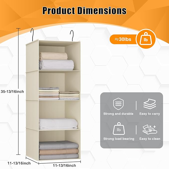 Hanging Closet Organizer, Easy Mount Foldable 4-Shelf Hanging Closet Wardrobe - Image 3