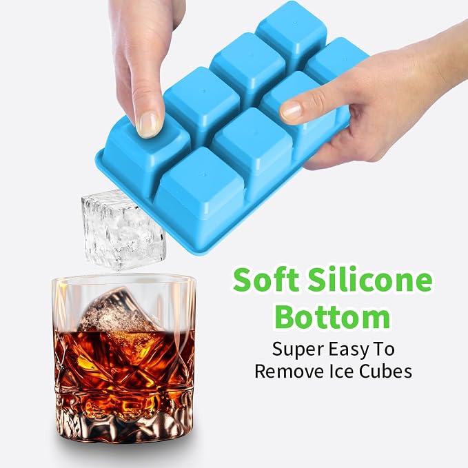 Large Ice Cube Trays, JRISBO 2 Pack Reusable Silicone Ice Cube Molds - Image 3